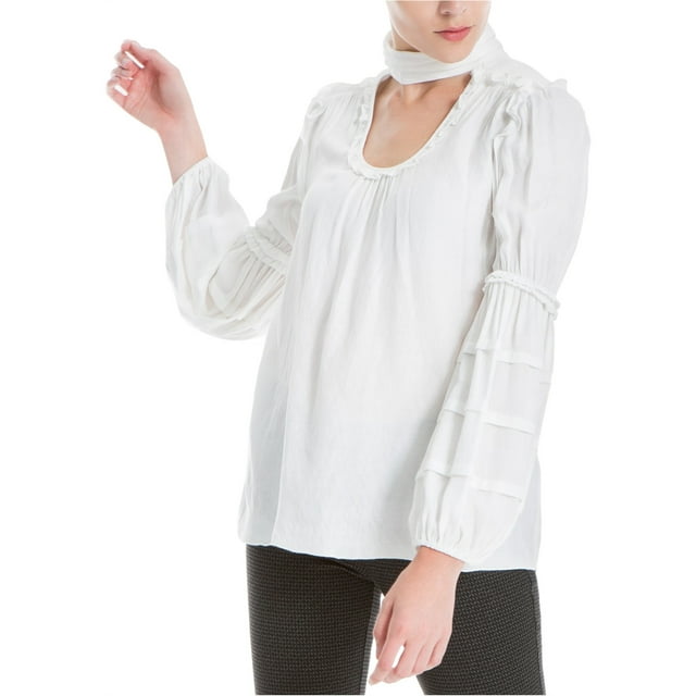 Max Studio London Womens Choker Peasant Blouse, Off-White, Small