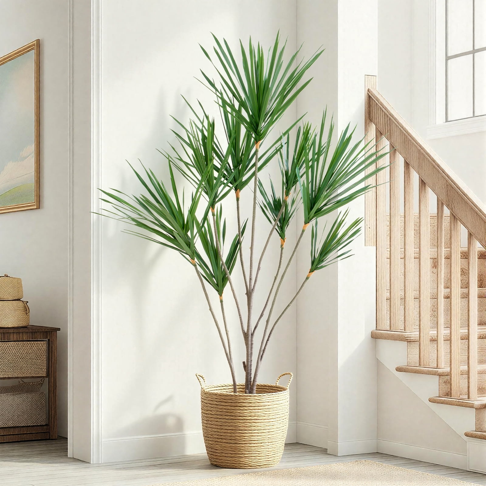 Artificial Dracaena Trees  Indoor, 5ft Faux Tropical Floor Plants Indoor, Tall Fake Yucca Silk Tree