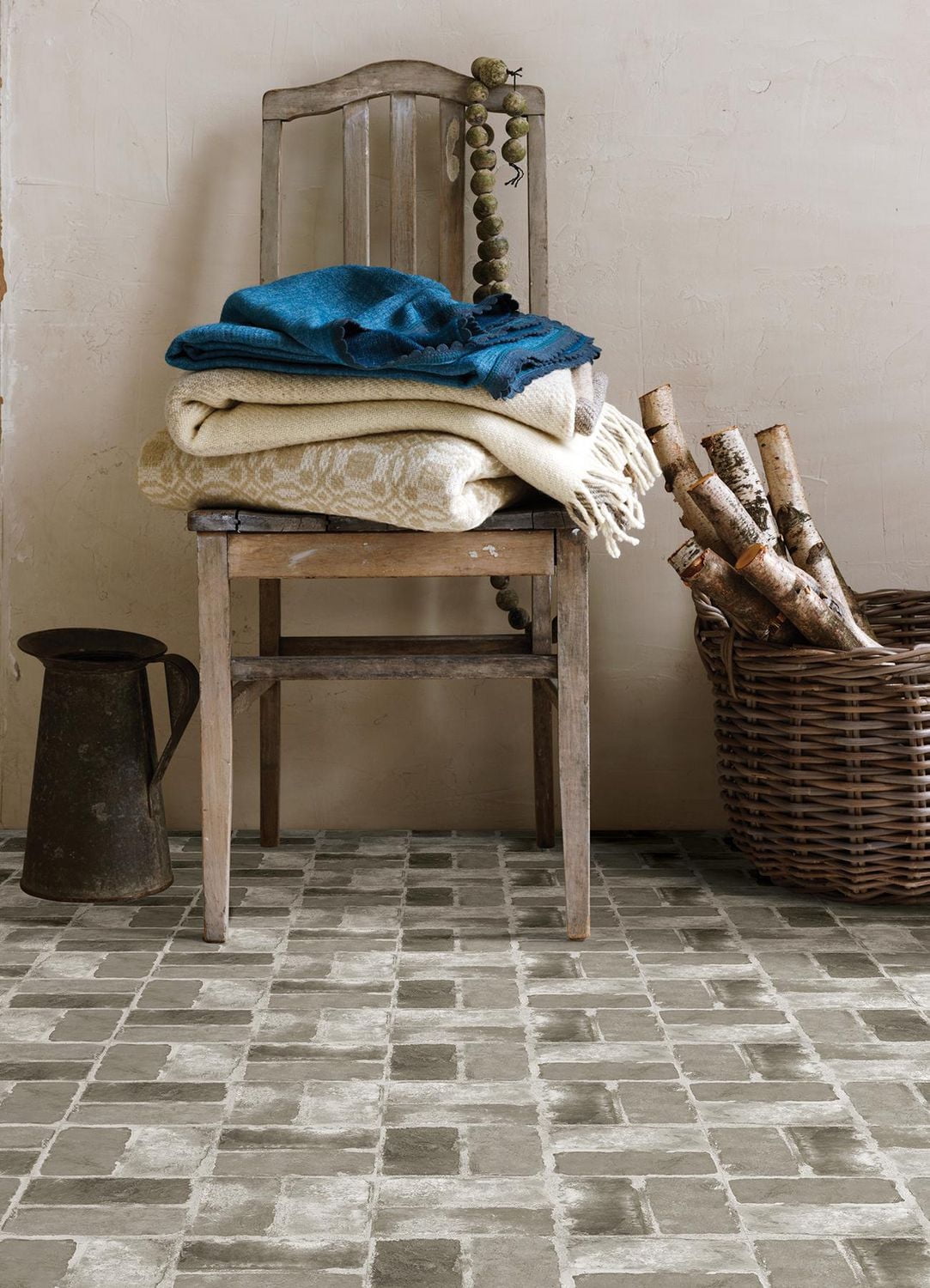 FloorPops Harvard Brick Grey Peel and Stick Floor Tiles Set of 20