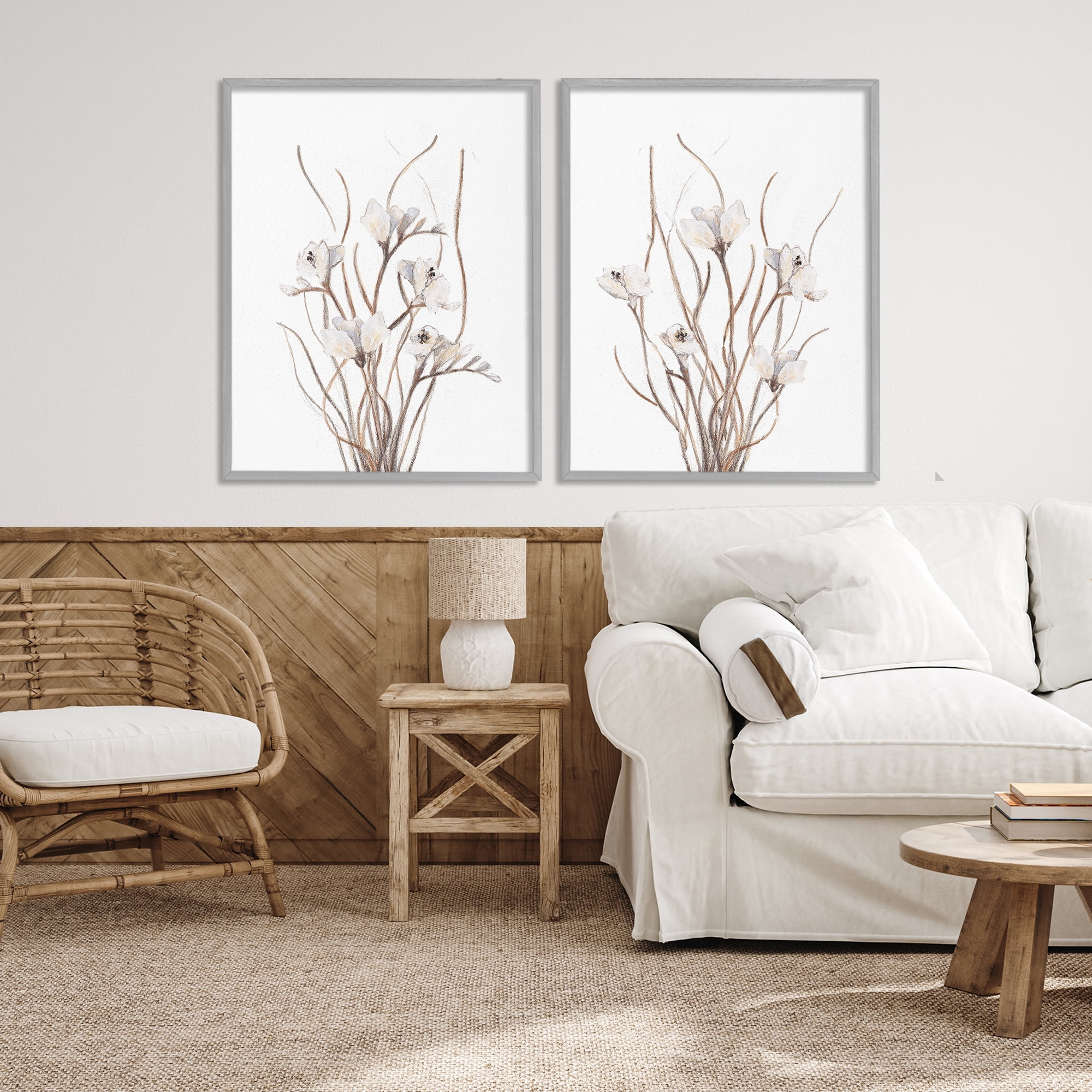 Stupell Industries Curly Branches Wildflowers 2 Piece Gray Framed Giclee Art Set, design by Lanie Loreth