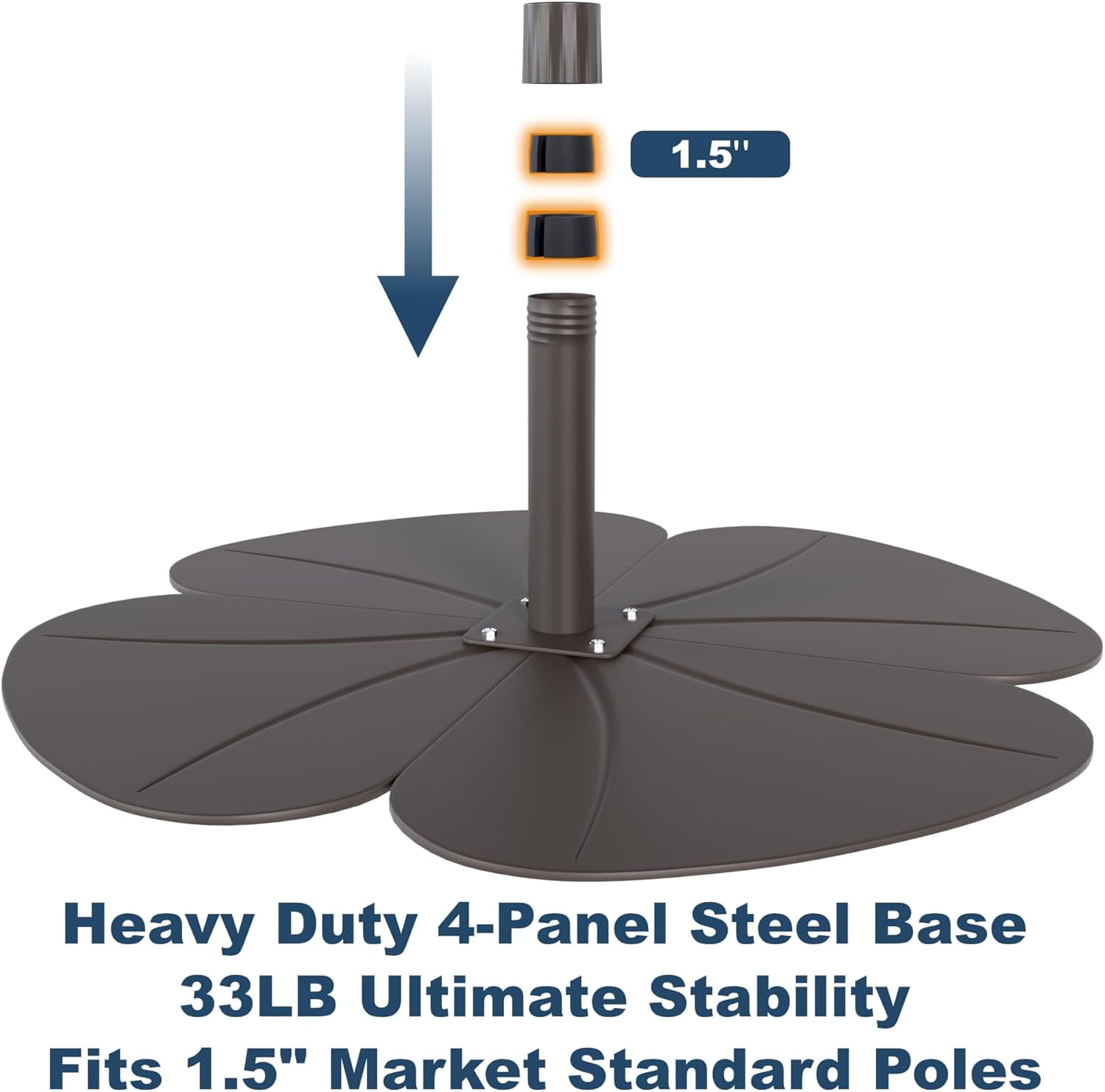 PatioKingdom Heavy-Duty 30" Patio Umbrella Base Stand - 4-Panel Reinforced Iron Design with Wider Ground Contact, Slim Profile for Enhanced Outdoor Stability