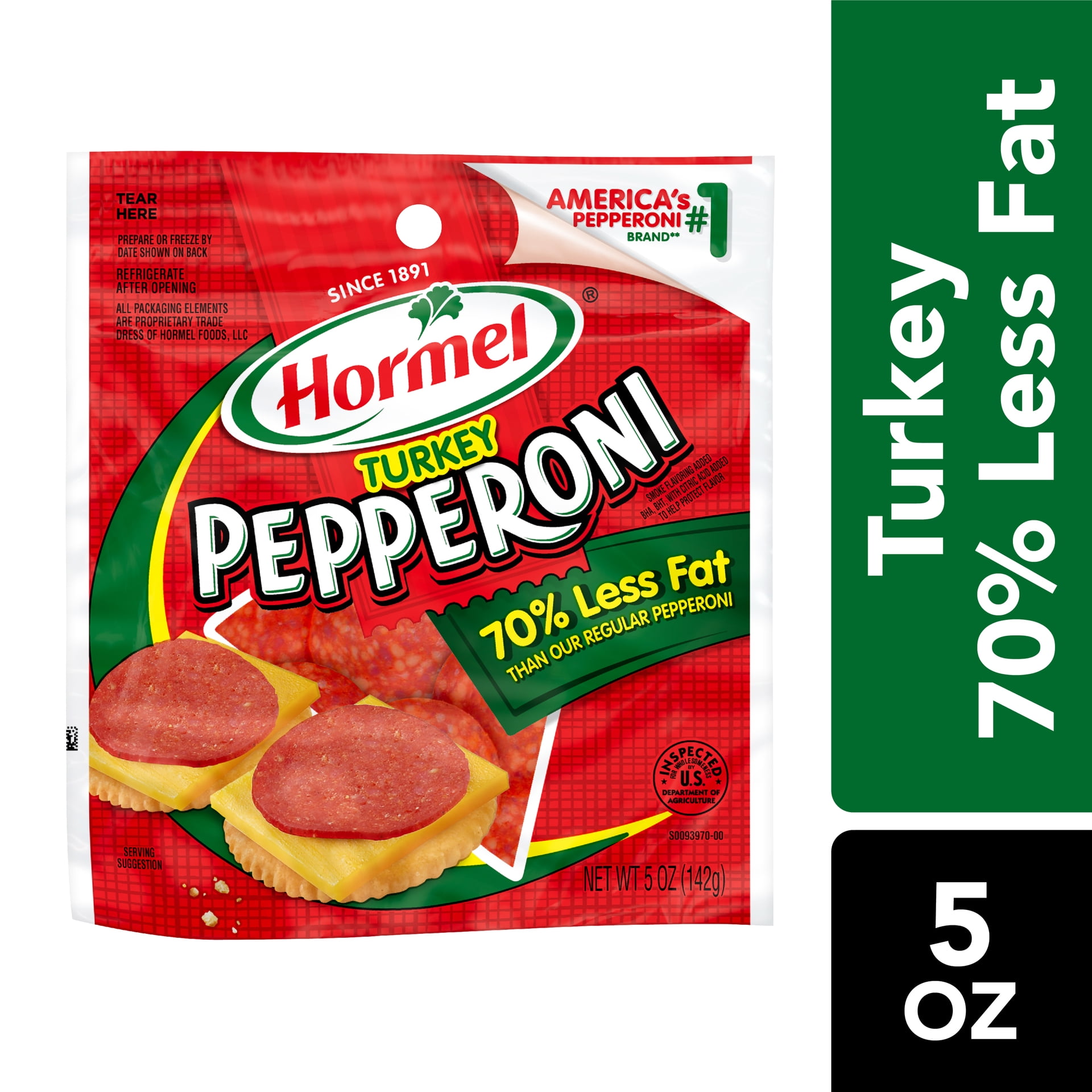 HORMEL Turkey Pepperoni, Pizza Topping Gluten Free, Protein Snacks, 5oz Bag