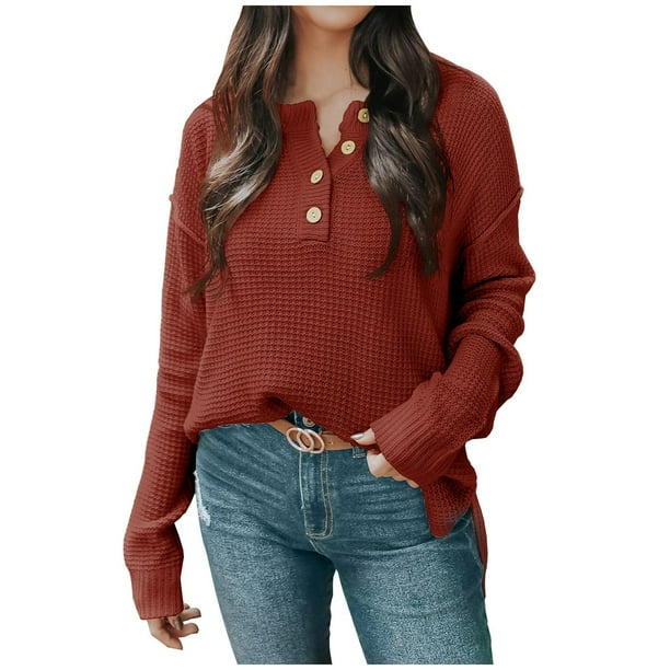 Womens Sweaters Clearance Fashion Women Solid Long Sleeve Pullove Turtleneck Neck Casual Sweater Tops Red S JE