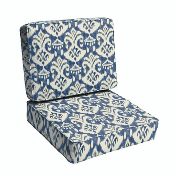 Sorra Home Indigo and Cream Indoor/Outdoor Deep Seating Cushion, Corded