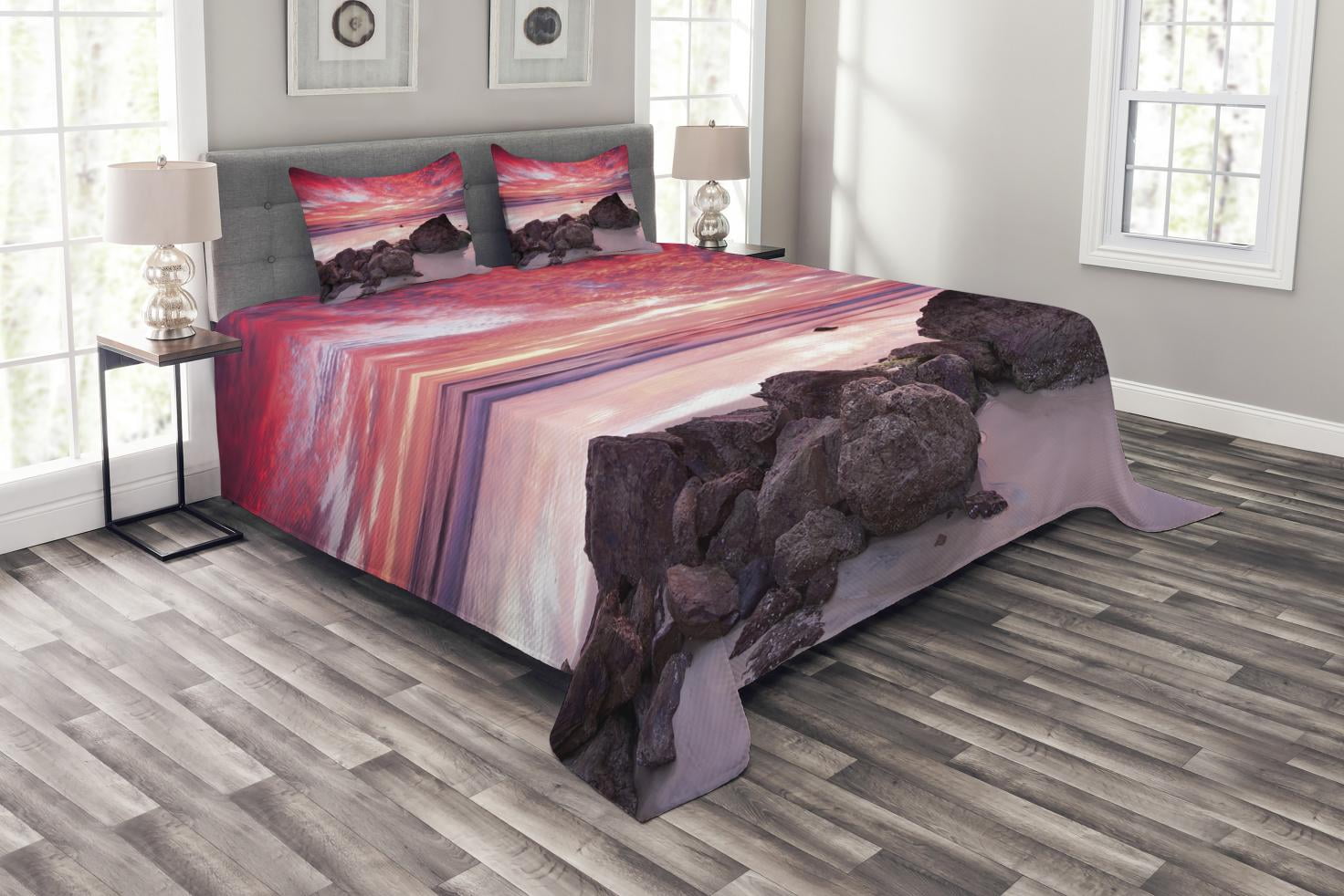 Landscape Bedspread Set King Size, Australian Seascape Image with Rocks ...