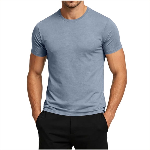 Men's Shirts, Plus Size for Men T Shirts Short Sleeve Crew Neck Casual Shirts Loose Lightweight Stretchy Shirts Summer Gym Clothes Blue L