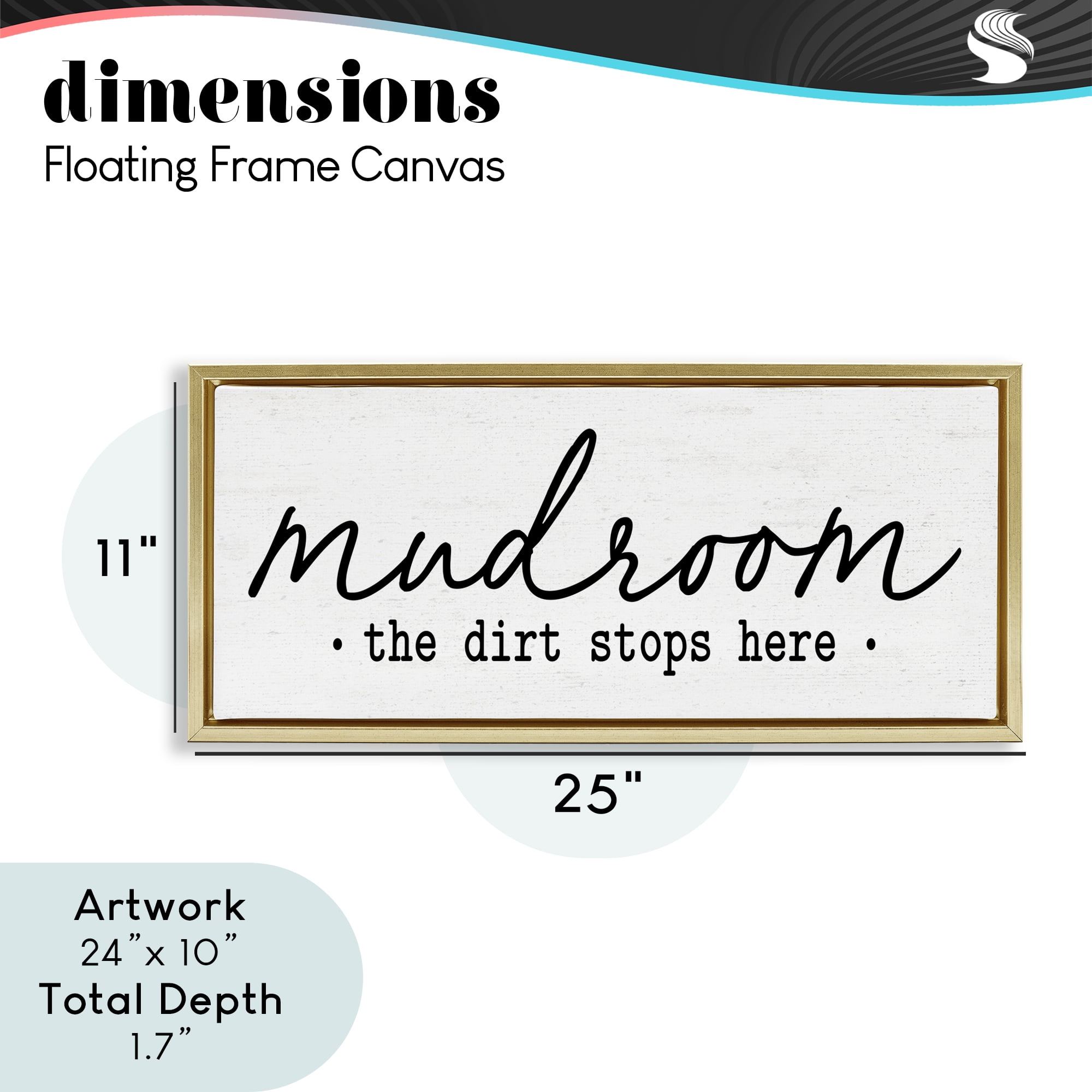 Mudroom Script Dirt Stops Here Gold Framed Floater Canvas Wall Art, design by Lettered and Lined