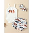 thumbnail image 3 of Infant Fourth of July Baby Girl Outfit 3M 6M 12M 18M USA Romper Tank Top American Flag Shorts Set My First 4th of July Outfit, 3 of 10