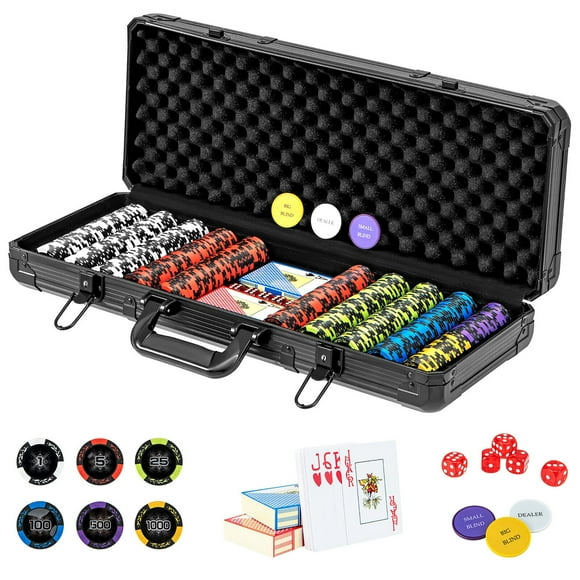 Gymax 14 Gram Clay Poker Chip Set 500 Pieces Claytec Style Chips with Aluminum Case