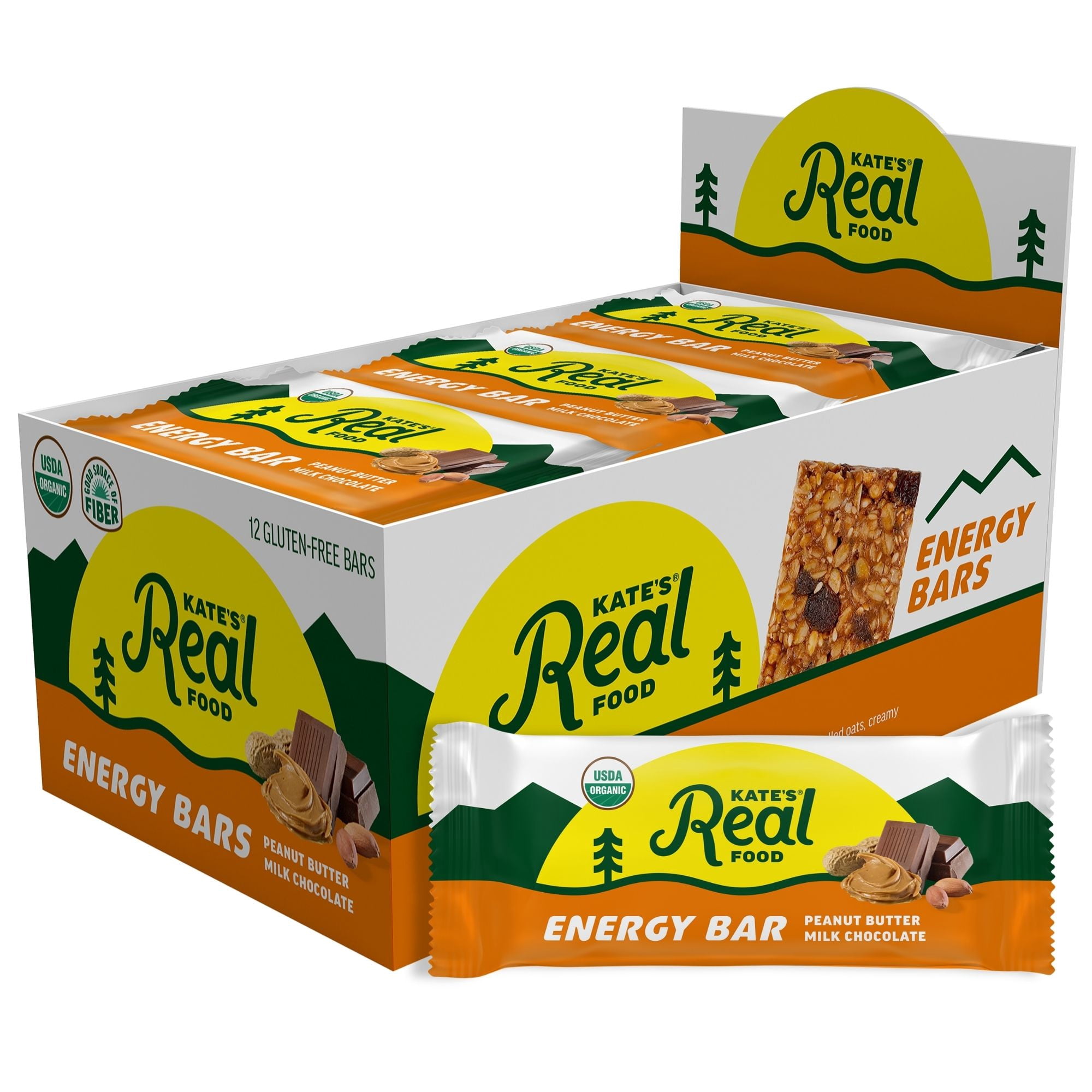 Kate’s Real Food Organic Granola Peanut Butter Milk Chocolate All Natural Energy Bars - Non GMO, Soy Free, Whole Grain, and Made with Gluten Free Oats - 24 count