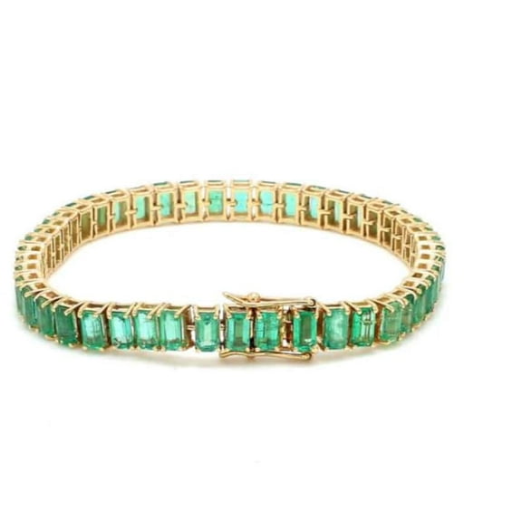 925 Lab Emerald Baguette Tennis Bracelet,14K Gold Lab Emerald Bracelet Genuine Emerald Bracelet,Genuine Emerald Bracelet,Bracelet gift for