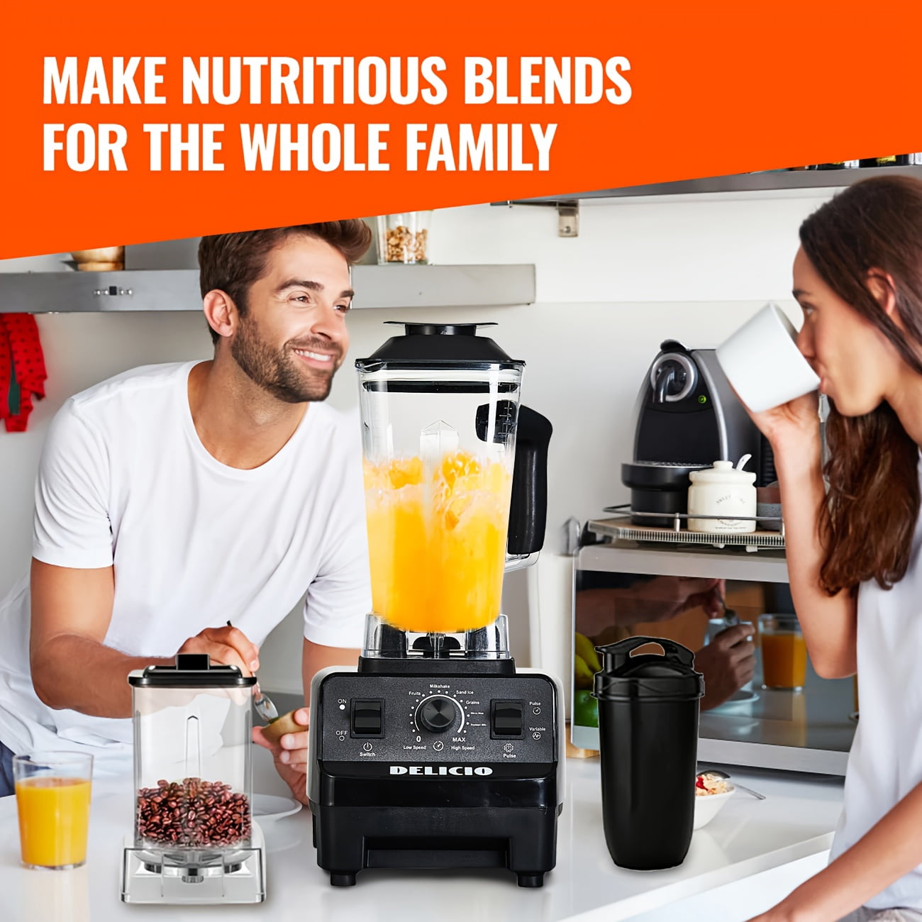 330W Powerful Blender, Electric Countertop Blender for Smoothies Milkshakes and Juices, Easy to Clean Multi-Function Mixer, Home Kitchen Essential for Family Daily Use