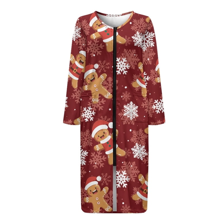 Women's Flare Sleeve Christmas Kimono Robe – Cozy Long Lounge Dress With Fun Holiday Print Christmas Print Bathrobe