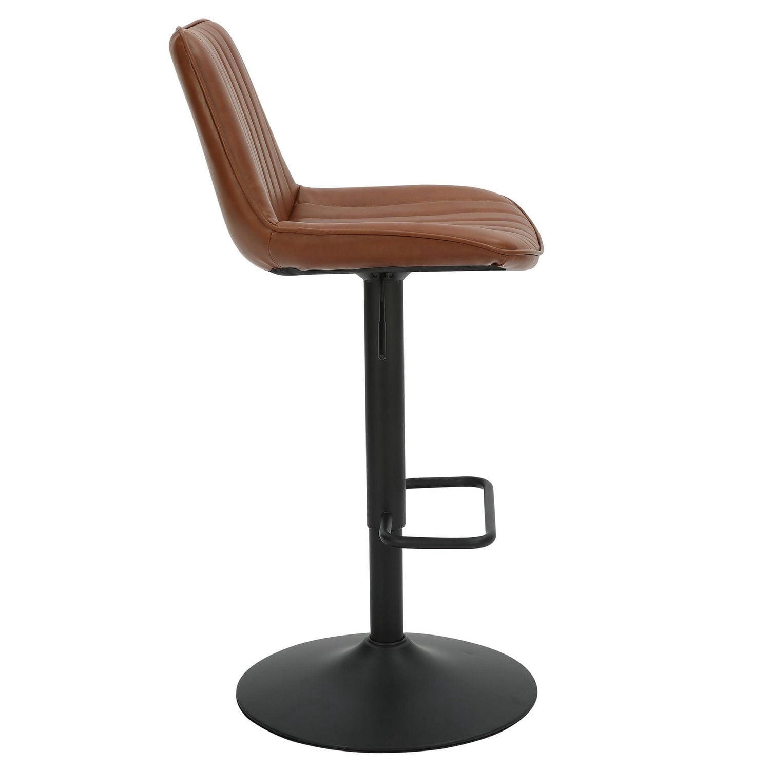 Contemporary Faux Leather & Metal Adjustable Air-Lift Stool, Set of 2 - Saddle & Black