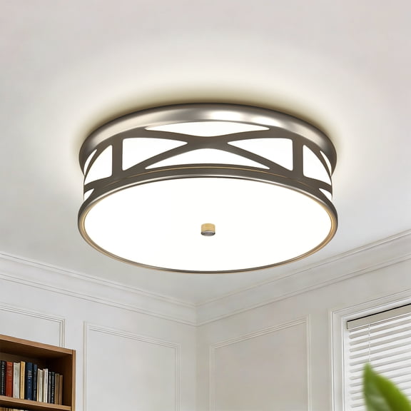 YANSUN 11.8 in Nickel Flush Mount Ceiling Light, Integrated LED with Adjustable Color Temperature (3000K/4000K/5000K), 1100LM, 16W for Living Room, Bedroom, Kitchen