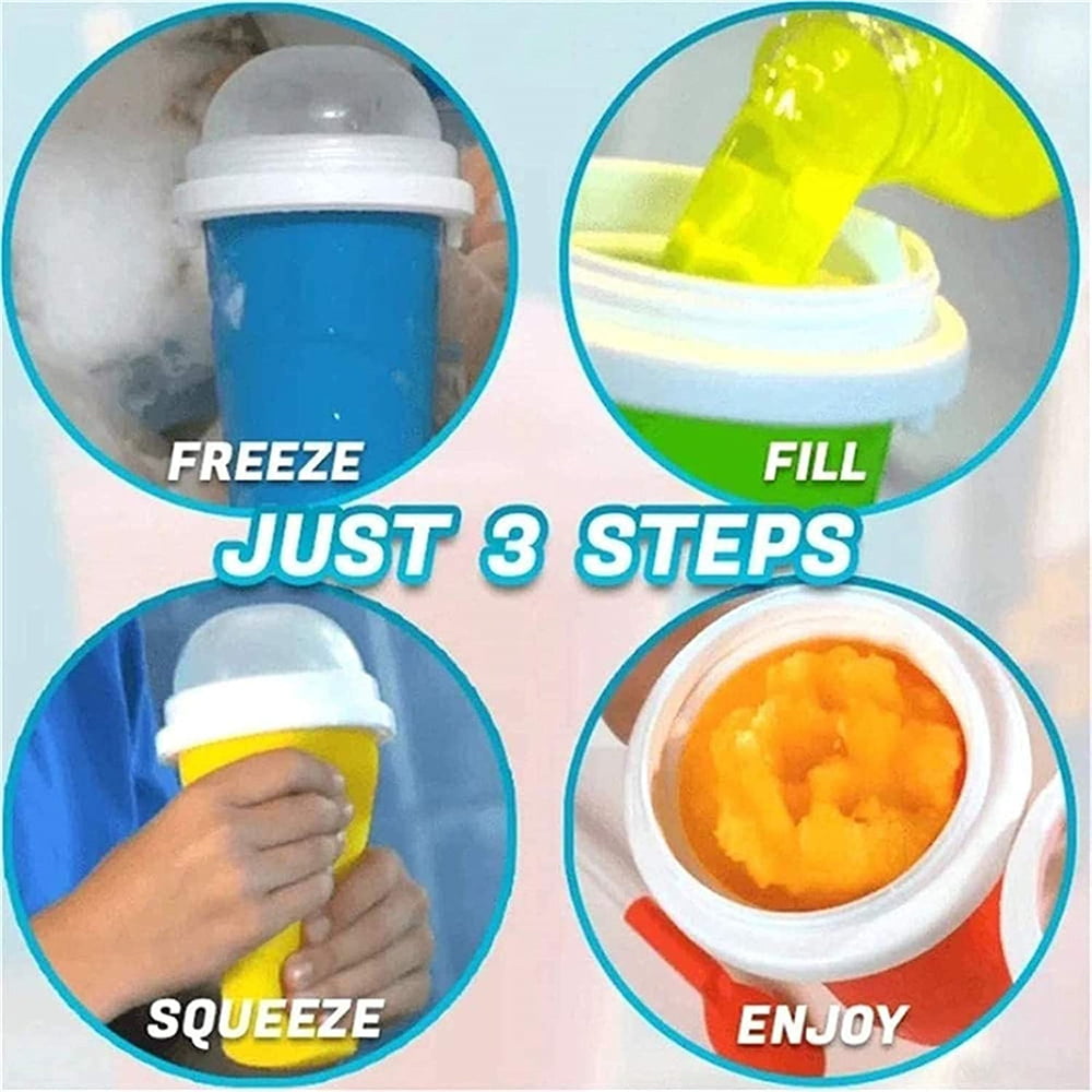 Blue Slushie Maker Cup TIK TOK Magic Quick Frozen Smoothies Cup Cooling Cup Double Layer Squeeze Cup Slushy Maker Homemade Milk Shake Ice Cream Maker DIY it for Children and Family