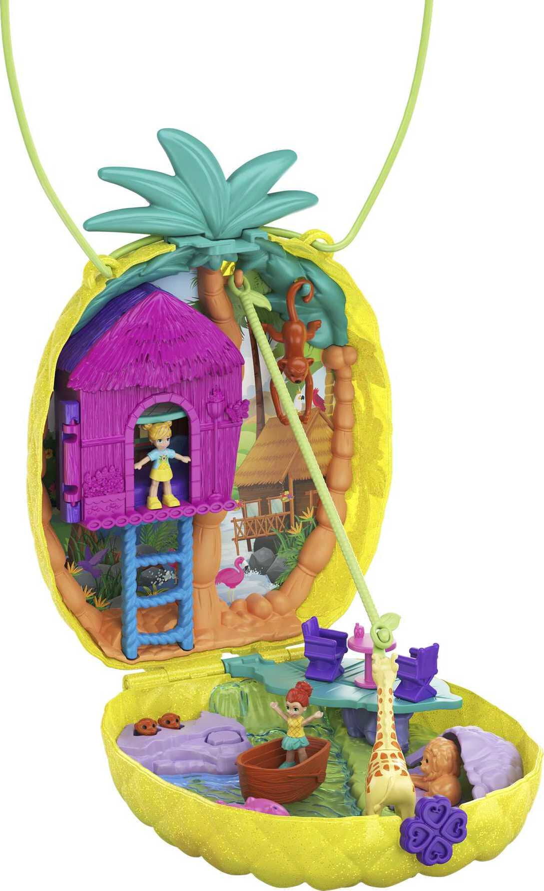 GKJ64 for sale online Polly Pocket Polly & Lila Tropicool Pineapple Wearable Purse Compact Playset 