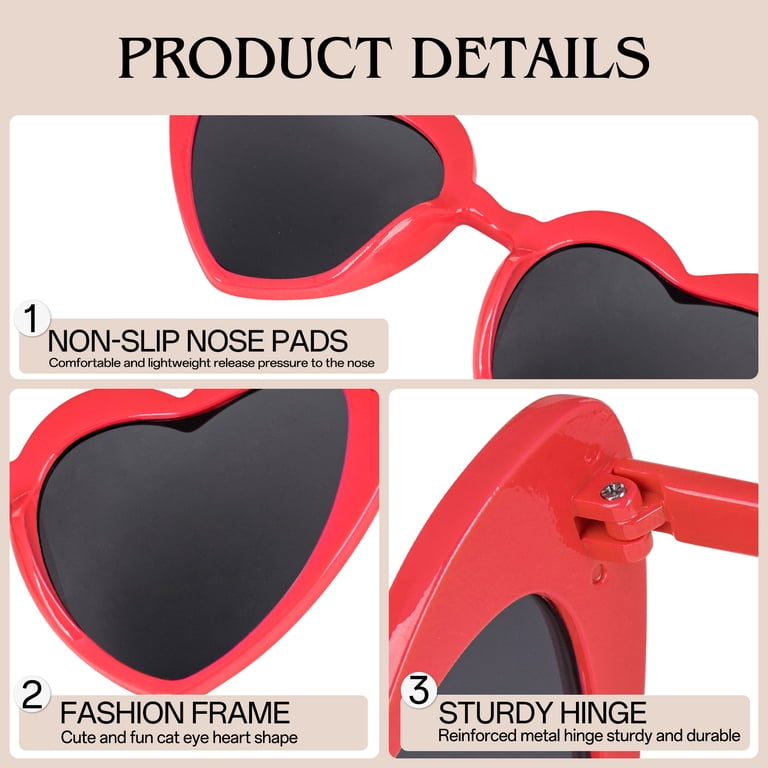 Heart Sunglasses Women UV Protection Fashion Vintage Cute Eye Accessory Amazon.com: 4 Pack Heart Shaped Sunglasses Trendy Cat Eye  main image 3