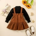 thumbnail image 4 of Odeerbi Toddler Girls Fall Winter Outfits Corduroy Skirt Set Round Neck Solid Color Long Sleeve Top + Suspender Skirt Set Toddler Clothes Brown, 4 of 5