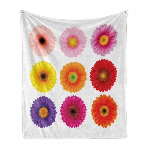 Gerber Daisy Soft Flannel Fleece Blanket, Vibrant Plants of Refreshing Summer Season Theme Botanical Garden Arrangement, Cozy Plush for Indoor and Outdoor Use, 60" x 80", Multicolor, by Ambesonne