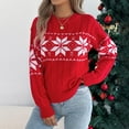 thumbnail image 2 of larppty Sweaters for Women Casual Crewneck Long Sleeve Snowflake Print Cable Knit Pullover Sweater Tops (Red, L), 2 of 8