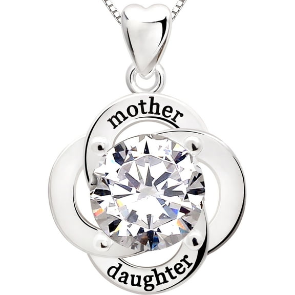 ALOV Jewelry Sterling Silver mother daughter Flower Cubic Zirconia Pendant Necklace