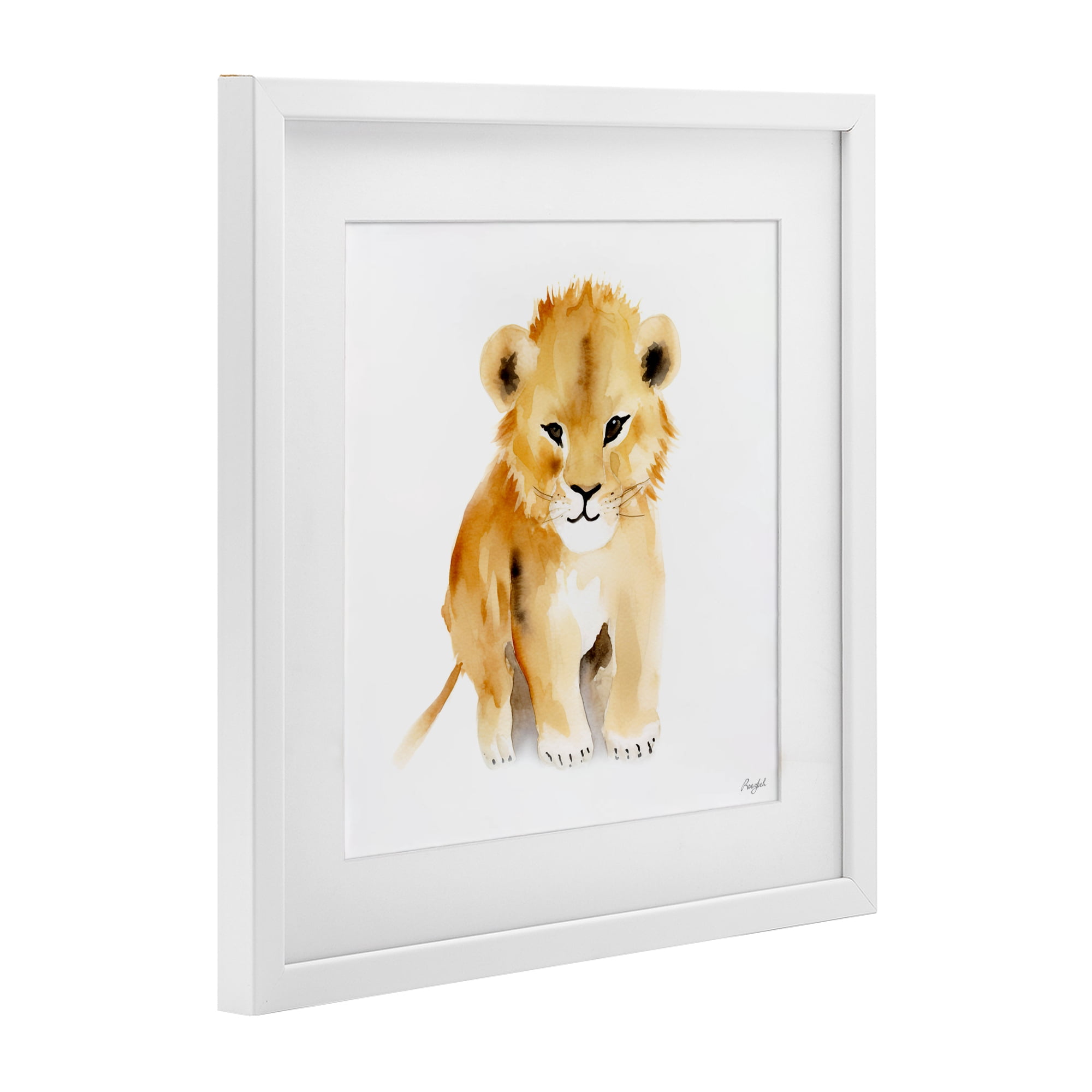 Stupell Industries Minimal Lion Cub White Framed Print Under Glass, design by Roozbeh
