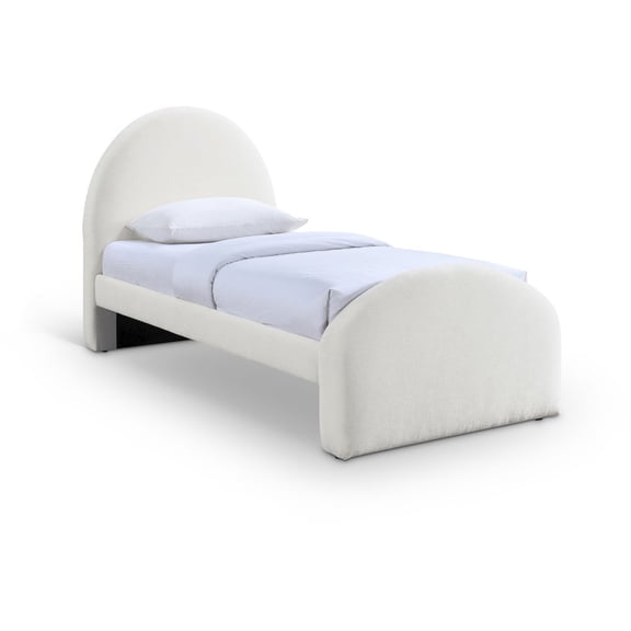 Meridian Furniture Andaz Cream Chenille Fabric Upholstered Twin Bed