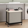 thumbnail image 2 of Laundry Hamper 2 Section, 100L Rolling Laundry Sorter with Removable Liner Bag, with Wheels, Steel Frame with Metal Handle, Clothes Hamper Cart for Laundry Room & Bedroom, 2 of 4