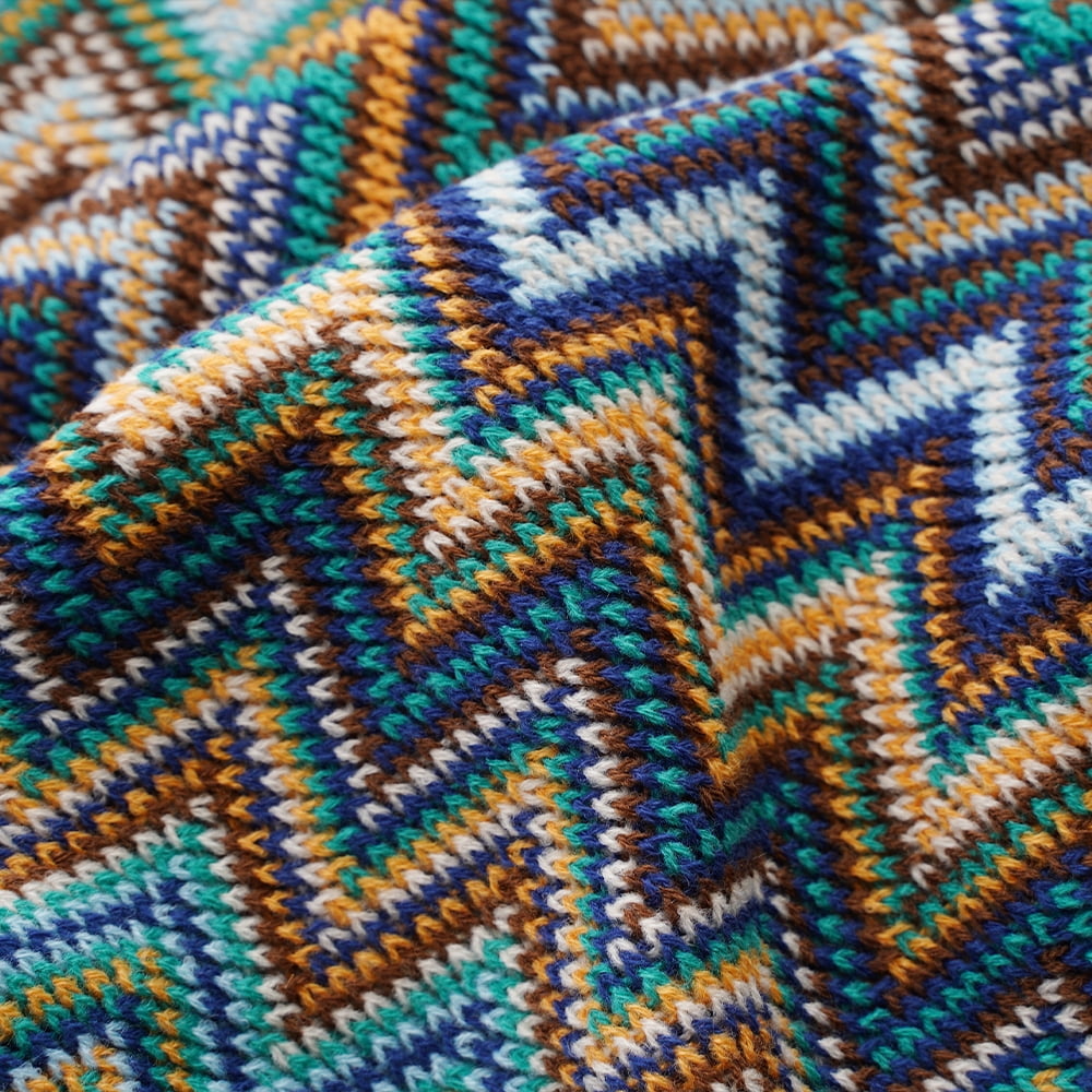 Battilo Blue Boho Throw Blanket,Cozy Knit Teal Blanket with Tassel,Lightweight Afghan Blanket, 50"x60"