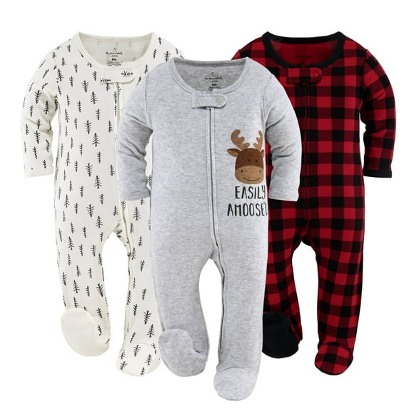 The Peanutshell Baby Sleep N Play Footed Pajamas for Boys or Girls, 3 Pack, Newborn to 9 Months