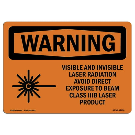 - OSHA WARNING Sign - Visible And Invisible Laser With Symbol | Choose from: Aluminum, Rigid Plastic or Vinyl Label Decal | Protect Your Business, Work Site, Warehouse & Shop Area | Made in the USA