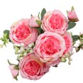 thumbnail image 3 of 3 racimos 5 cabezas rosas persas artificiales boda atado a mano ramo de flores rosas sala de estar decoración del hogar rosa oscuro, 3 of 10