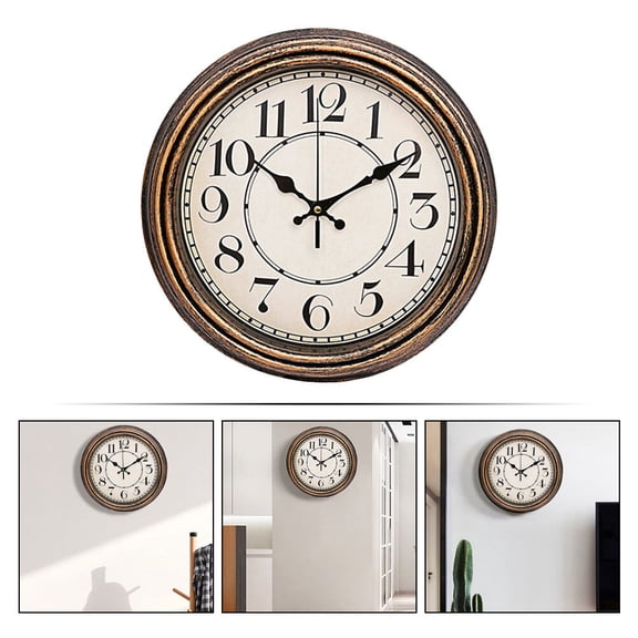 OFFIGAM Retro Brushed Plated Gold Wall Clock Multi-Color Plastic Silent for Home Decor