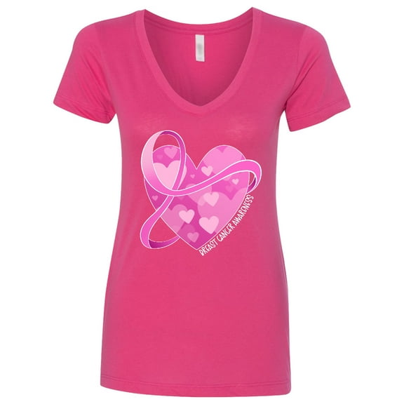 Inktastic Breast Cancer Awareness Pink Ribbon Around Heart Women's V-Neck T-Shirt
