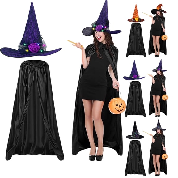 UDAUDU Women's Witch Fancy Dress for Adult Witch Dress Halloween Costume with Witch Hat Accessory Set for Adult Cosplay Purple