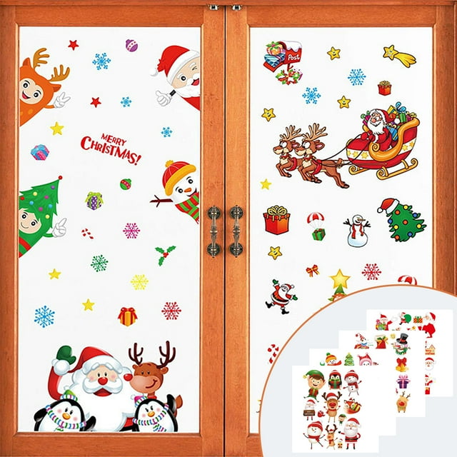 Teissuly Christmas Stickers Decorations, Snowflake Paste Window Glass Paste Christmas Stickers(4Pcs) Teissuly WER202310237057