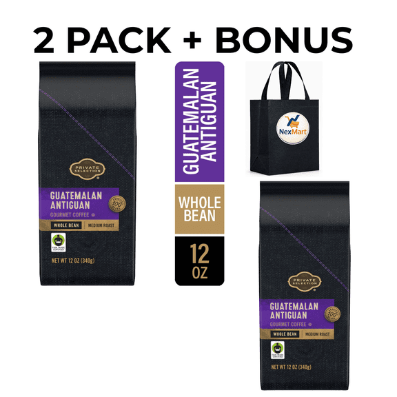 Private Selection Guatemalan Antiguan Gourmet Coffee Whole Bean Medium Roast 12 OZ , 2 Pack