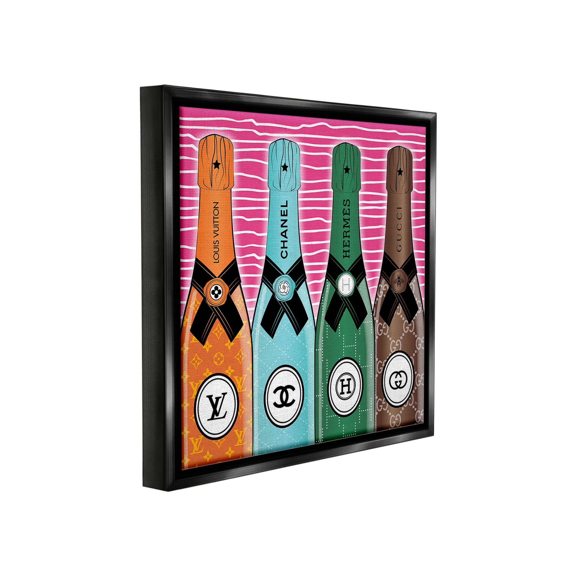 Stupell Industries Bold Glam Bottles Food & Beverage Painting Black Floater Framed Canvas Art Print Wall Art, 25 x 25