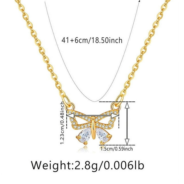 Zhuge Collar con colgante hecho a mano, diseño de mariposa con colgante de circonita (oro)