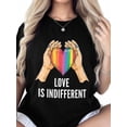 thumbnail image 6 of Women's T-Shirt LOVE IS INDIFFERENT Rainbow Heart Short Sleeve Casual Tee Classic Crew Neck T Shirt for Women Black, M, 6 of 7