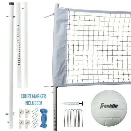 Franklin Sports Volleyball Net Professional Set - Includes Pro Style Volleyball with Pump, Adjustable Net, Stakes, Ropes - Beach or Backyard Volleyball - Easy Setup
