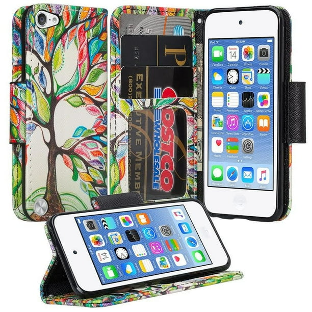 Ipod Touch 5 Ipod Touch 6 Wallet Case Slim Wrist Strap Magnetic Flip Fold Kickstand Pu Leather Wallet Case With Id Credit Card Slots For Apple Ipod 5 6 Touch Colorful Tree Walmart Com
