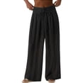 thumbnail image 3 of Women's Linen Pants High Waisted Pant Summer Casual Wide Leg Drawstring Trousers Beach Vacation Clothes by Yigetop Light Ashy L, 3 of 7