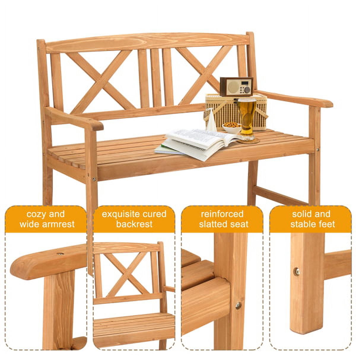 Burlywood Folding Fir Wood Patio Chair - Space Saving Outdoor Lounger w/Slanted Seat & Wide Arms for Deck, Garden