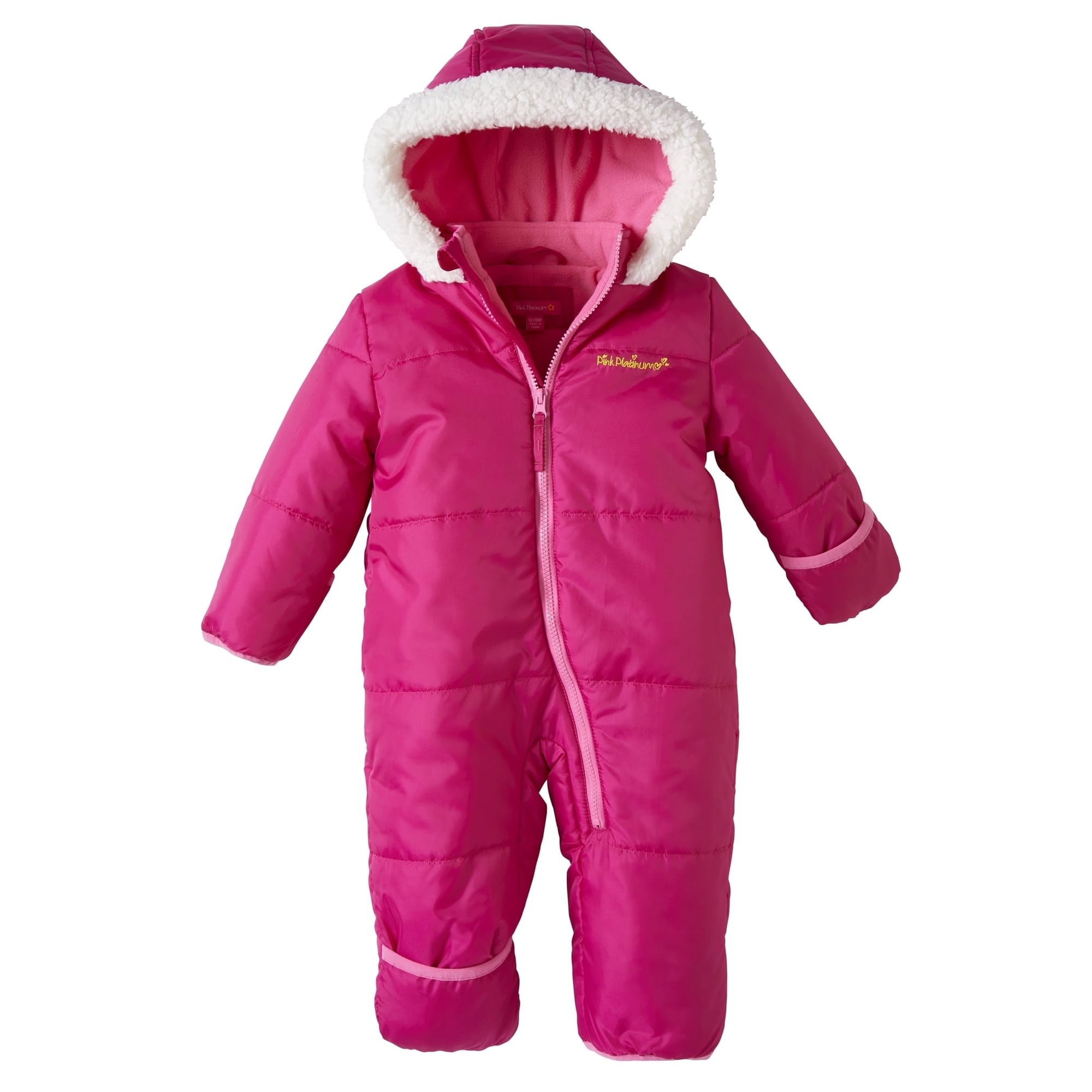 Pink Platinum Baby Girls Snowsuit Fleece Lined Insulated Zip Up Winter Coveralls with Sherpa Hood