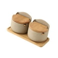 thumbnail image 4 of 2 Pieces Ceramic Condiment Pot Porcelain Sugar Bowl Bamboo Lid Spice Container for Restaurant Coffee Bar Countertop, 4 of 9