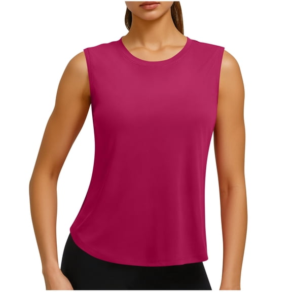 ZQGJB Women's Sleeveless Workout Tops Breathable Lightweight Crew Neck Basic Solid Color Active Tennis Yoga Shirts Athletic Running Flowy Tank Tops