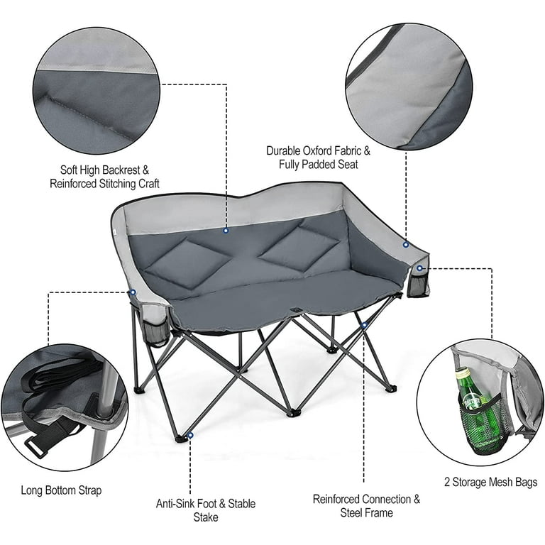 Bangtane Loveseat Camping Chair, Double Folding Chair, Support 500 LBS, Heavy Duty