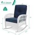 thumbnail image 3 of VIVIJASON 2 Piece Patio Wicker Rattan Rocker Chair, Outdoor Rattan Rocker Chair with Cushions & Steel Frame, All-Weather Rocking Lawn Wicker Furniture for Garden Backyard Porch (White/Navy Blue), 3 of 7